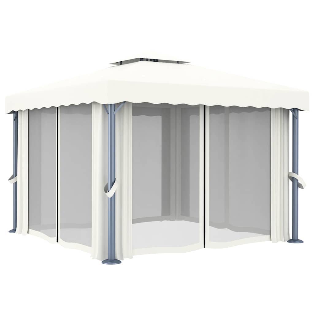 Prieel met gordijn en LED-lichtslinger 3x3 m crèmewit
