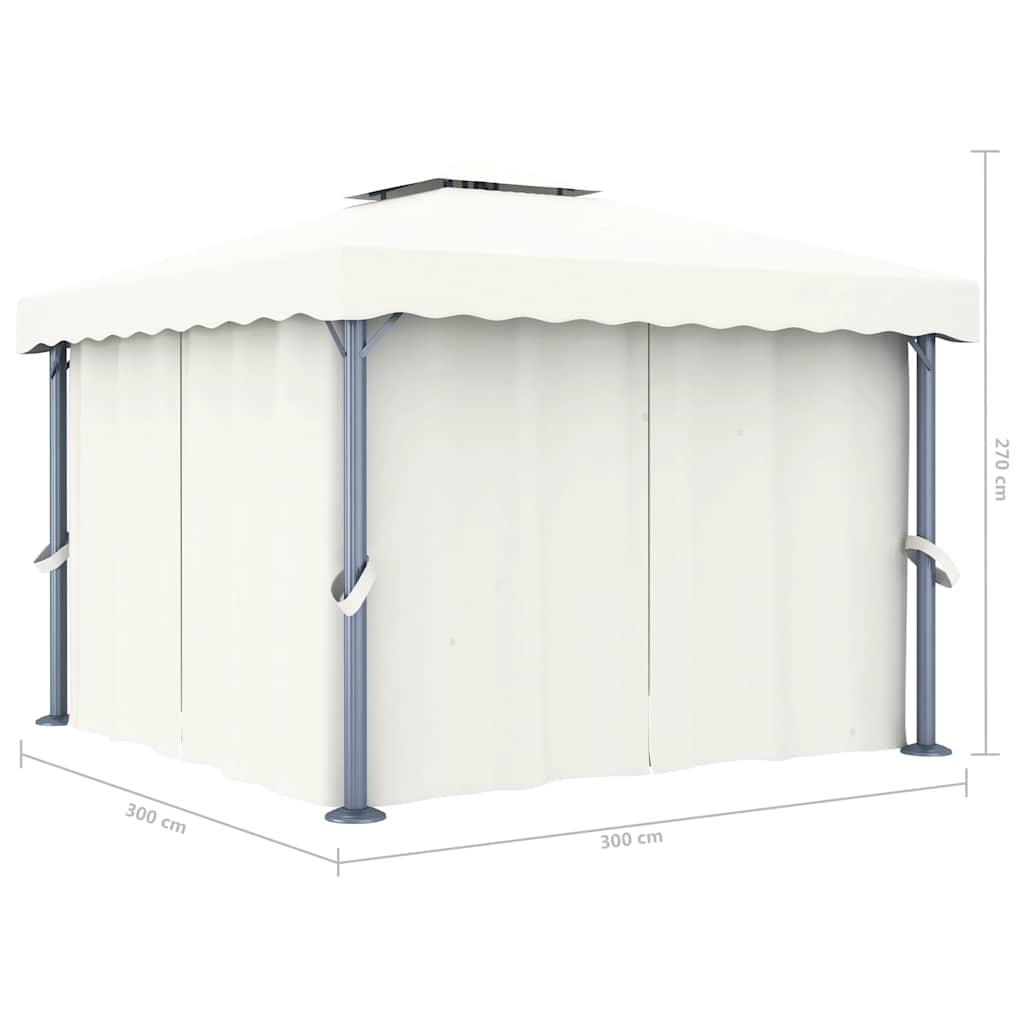 Prieel met gordijn en LED-lichtslinger 3x3 m crèmewit