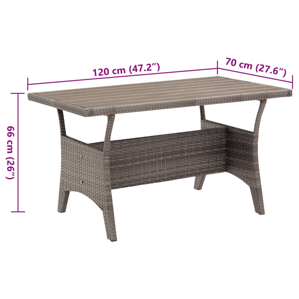 Tuintafel 120x70x66 cm poly rattan grijs