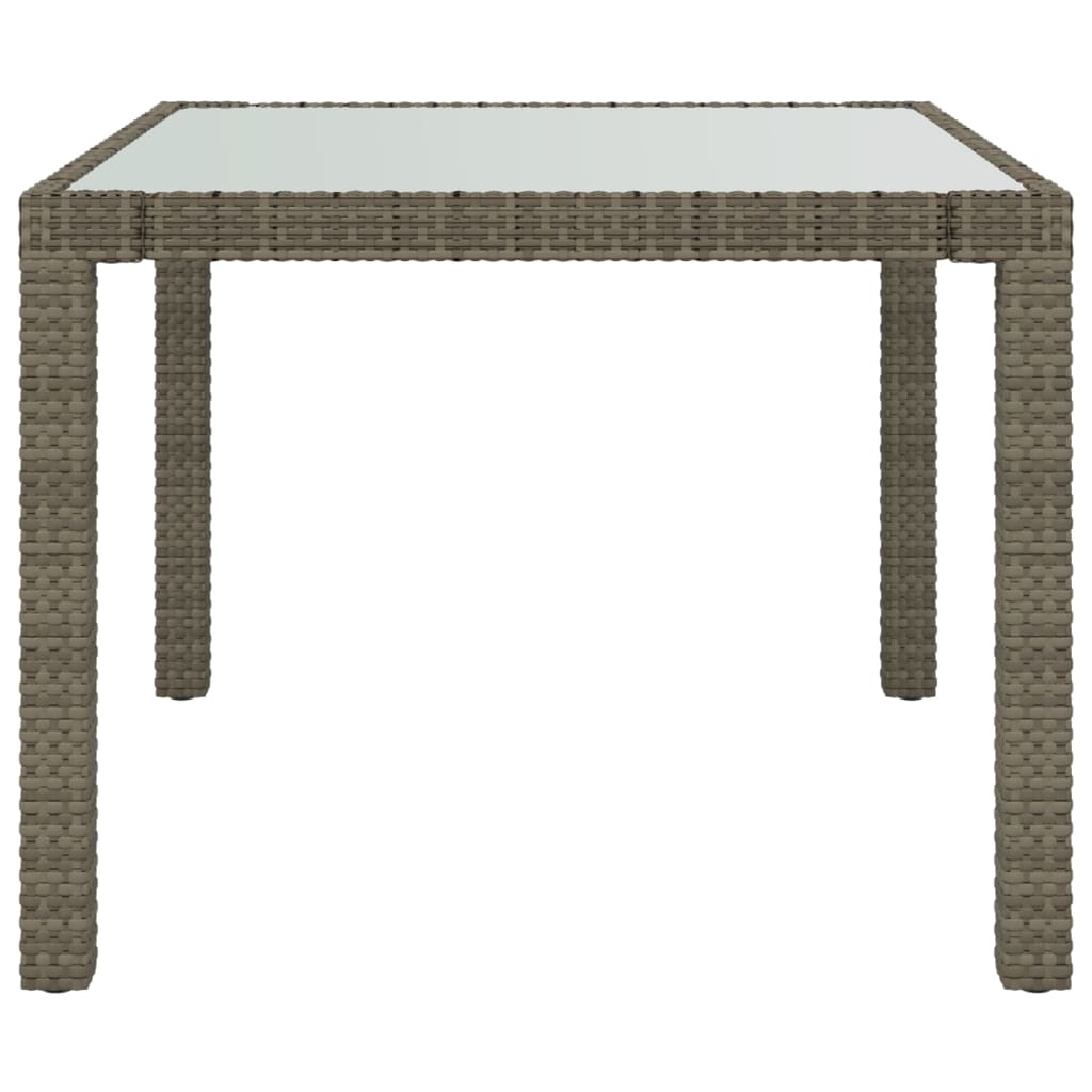 Tuintafel 90x90x75 cm gehard glas en poly rattan grijs
