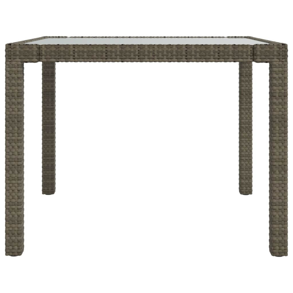 Tuintafel 90x90x75 cm gehard glas en poly rattan grijs