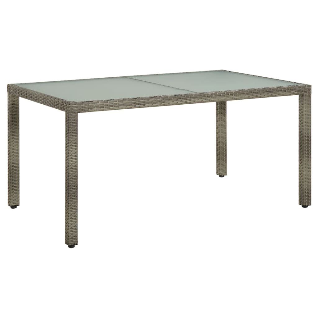 Tuintafel 150x90x75 cm gehard glas en poly rattan grijs