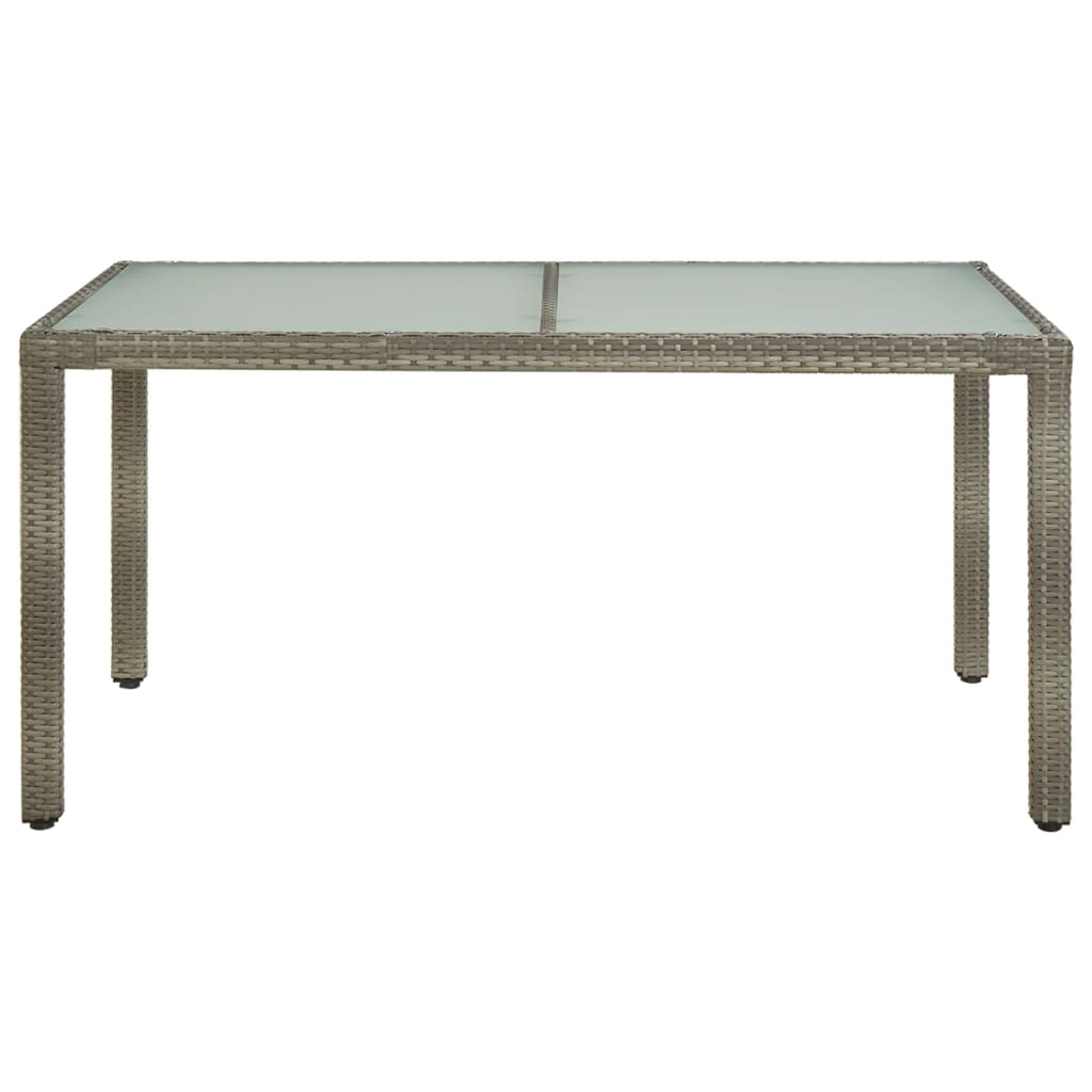 Tuintafel 150x90x75 cm gehard glas en poly rattan grijs