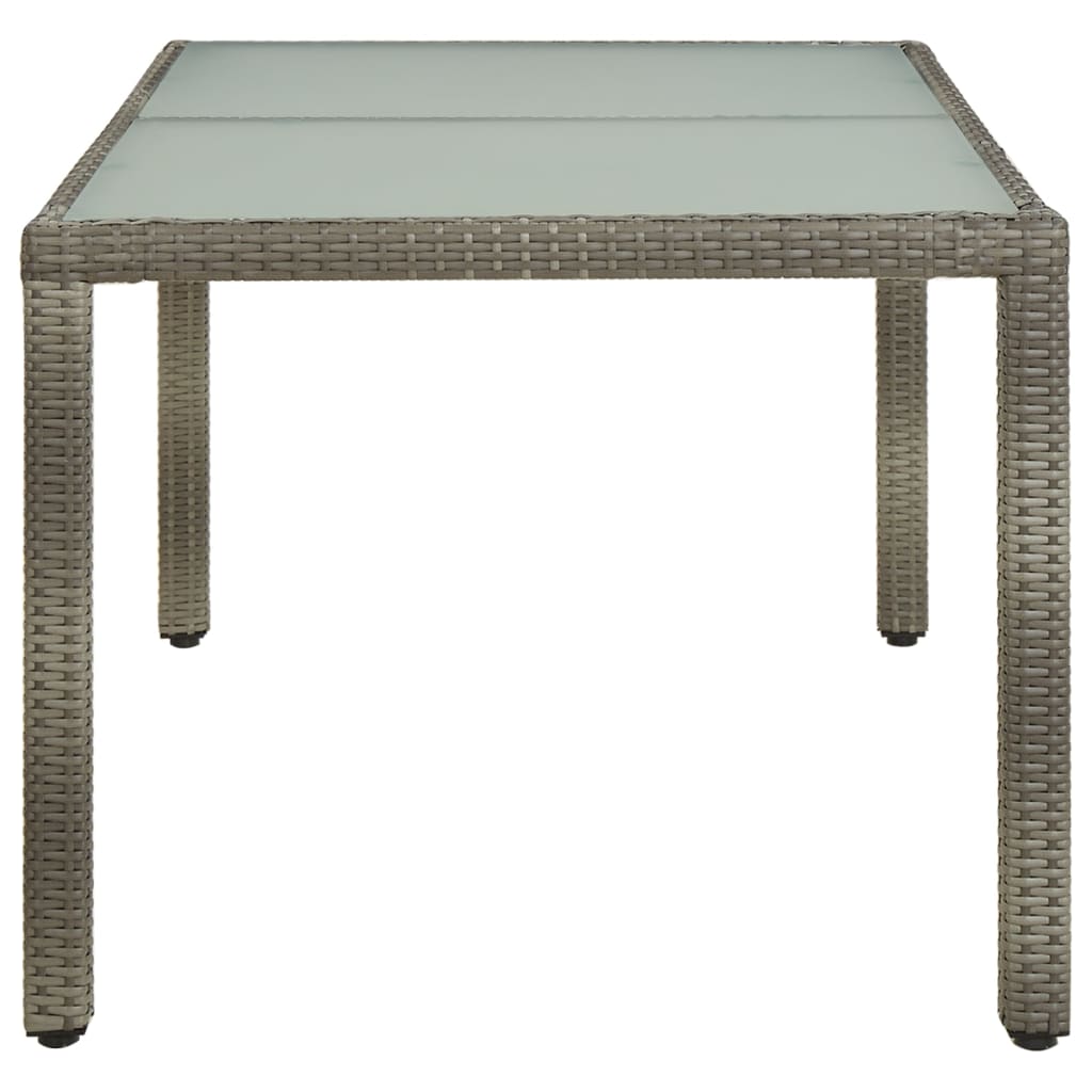 Tuintafel 150x90x75 cm gehard glas en poly rattan grijs