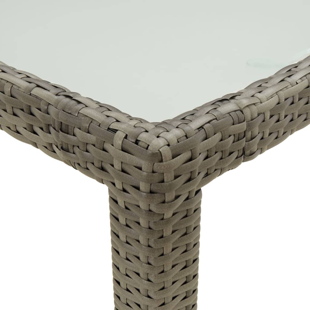 Tuintafel 150x90x75 cm gehard glas en poly rattan grijs