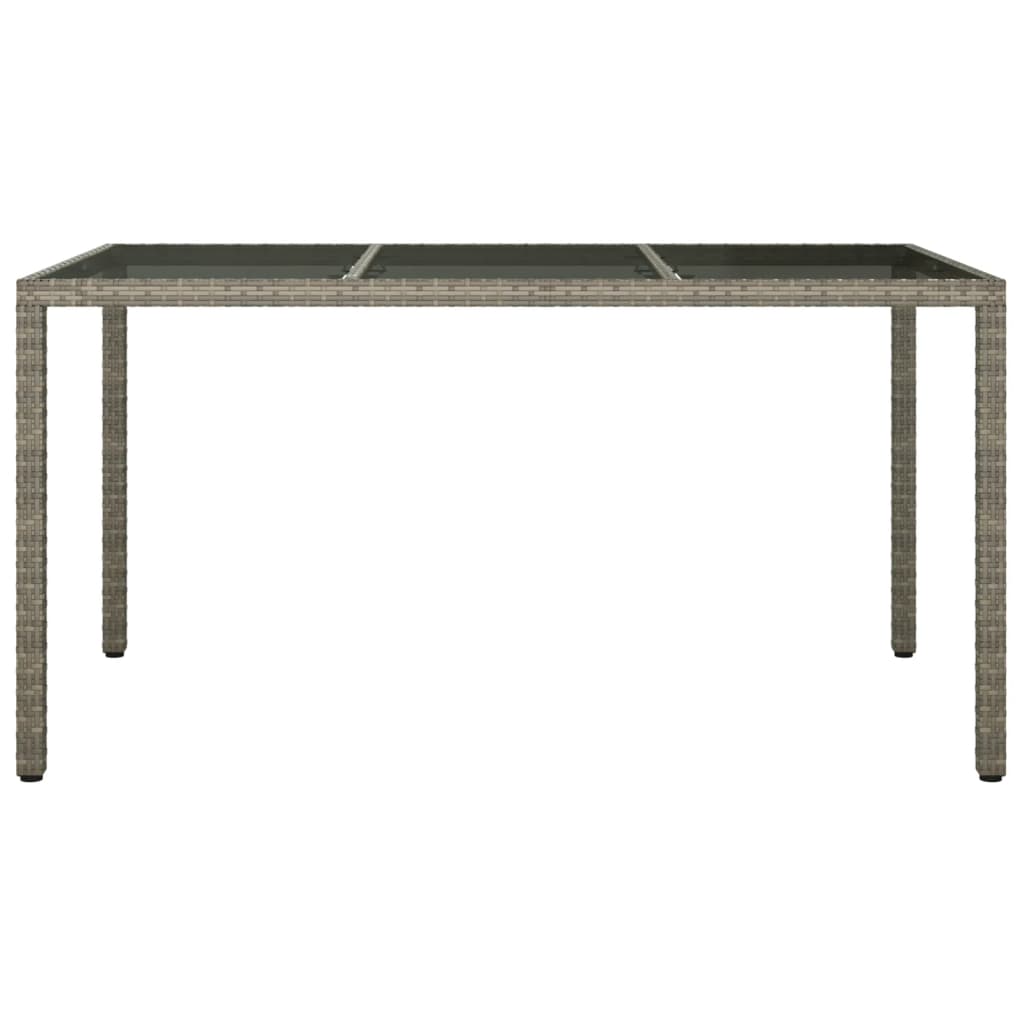 Tuintafel 150x90x75 cm gehard glas en poly rattan grijs