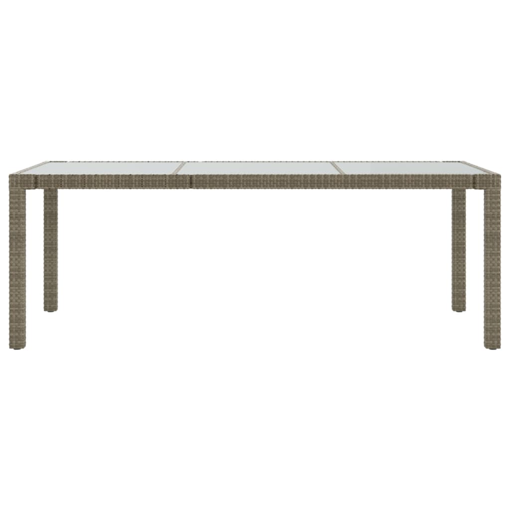 Tuintafel 190x90x75 cm gehard glas en poly rattan grijs