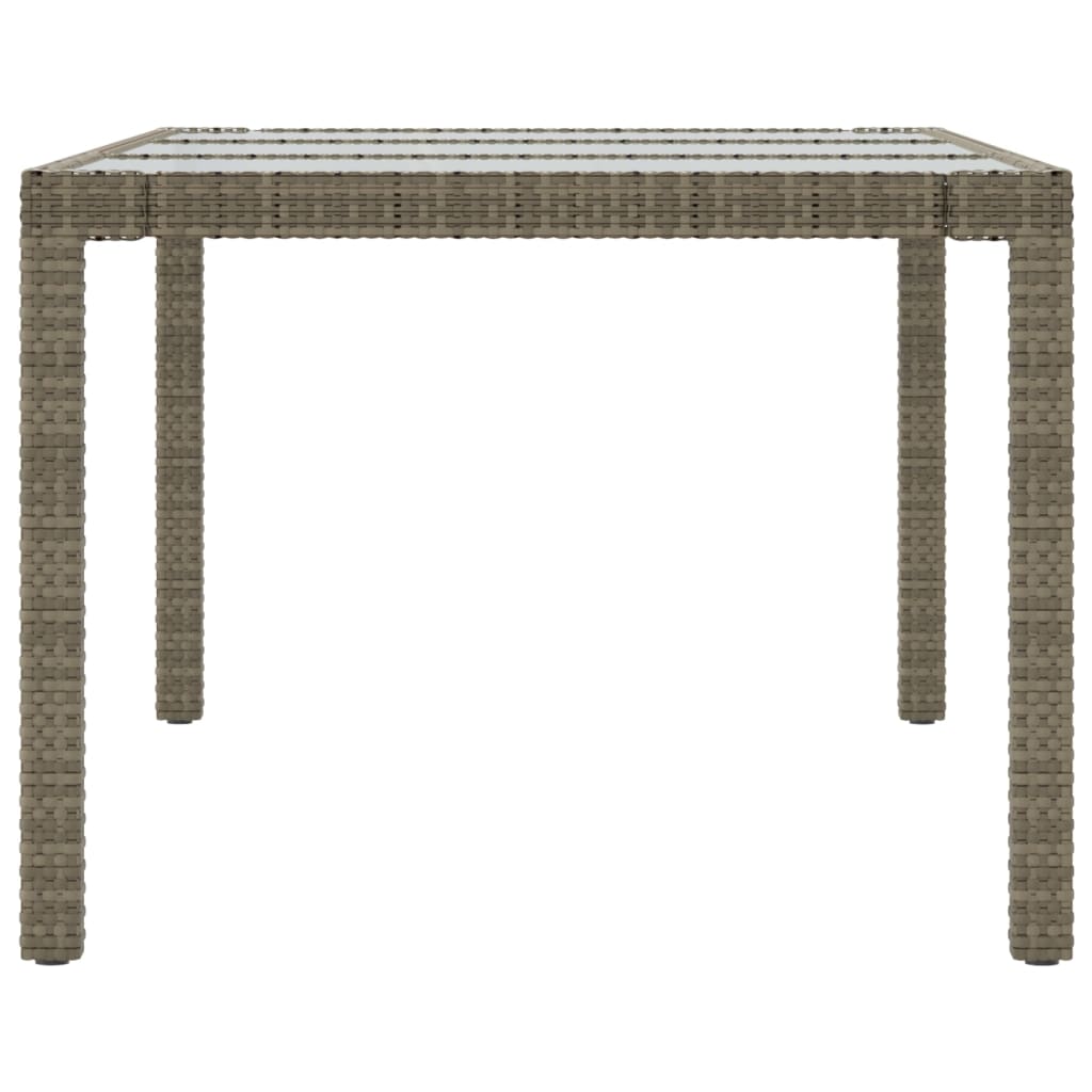 Tuintafel 190x90x75 cm gehard glas en poly rattan grijs