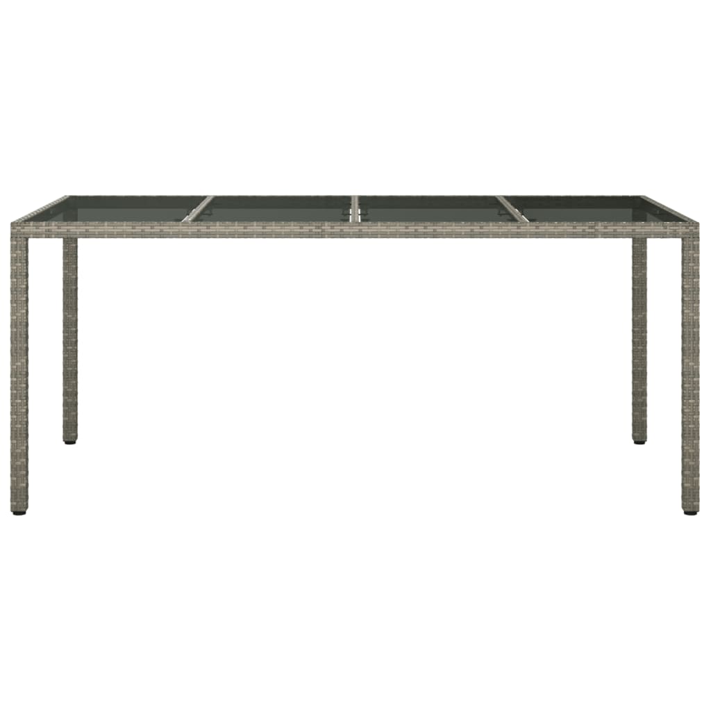 Tuintafel 190x90x75 cm gehard glas en poly rattan grijs