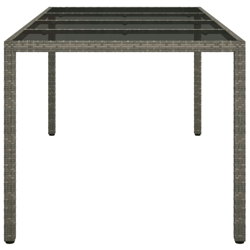 Tuintafel 190x90x75 cm gehard glas en poly rattan grijs