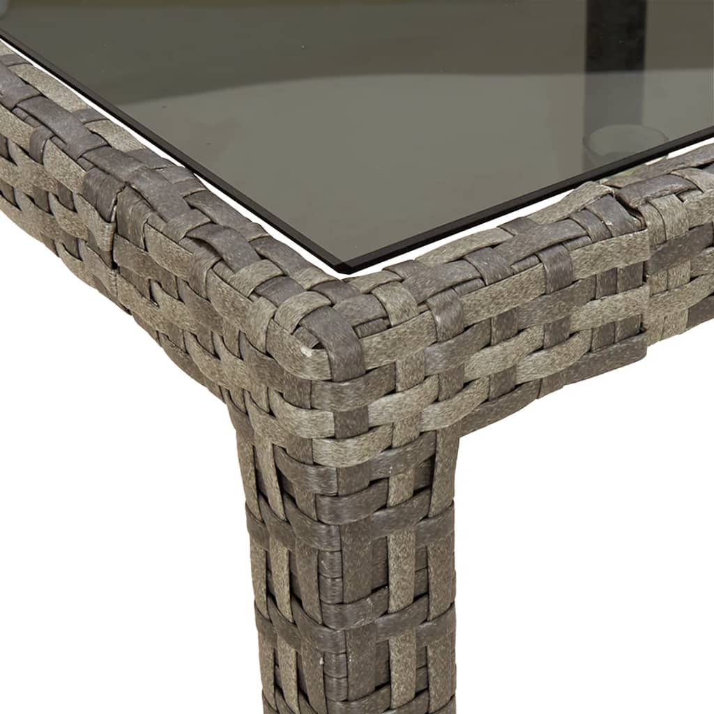 Tuintafel 190x90x75 cm gehard glas en poly rattan grijs