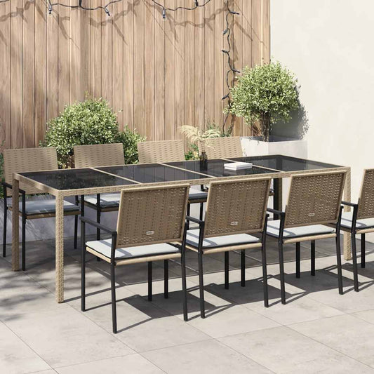 Tuintafel 250x100x75 cm gehard glas en poly rattan beige