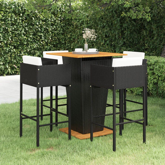5-delige Tuinbarset met kussens poly rattan zwart