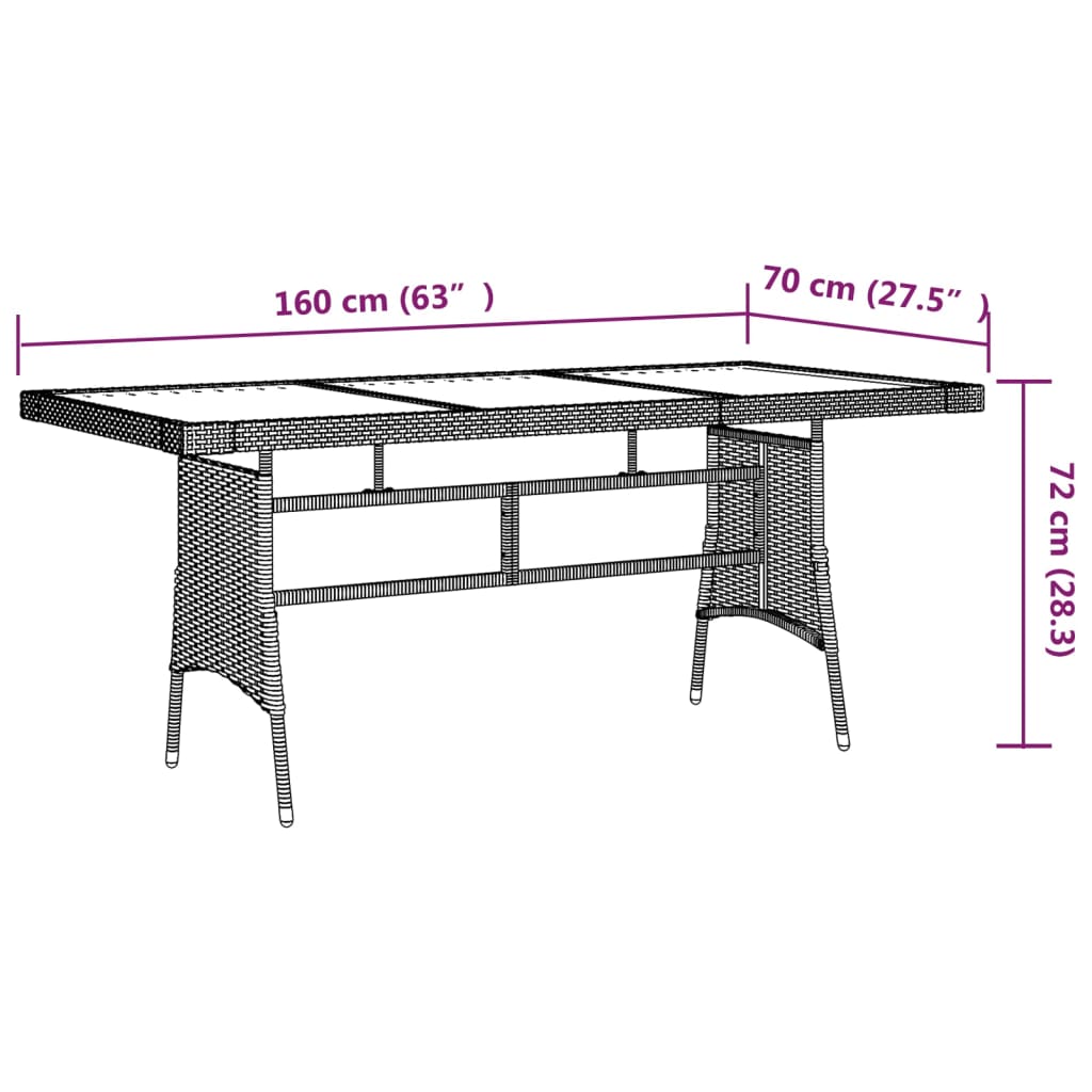 Tuintafel 160x70x72 cm poly rattan en massief acaciahout grijs
