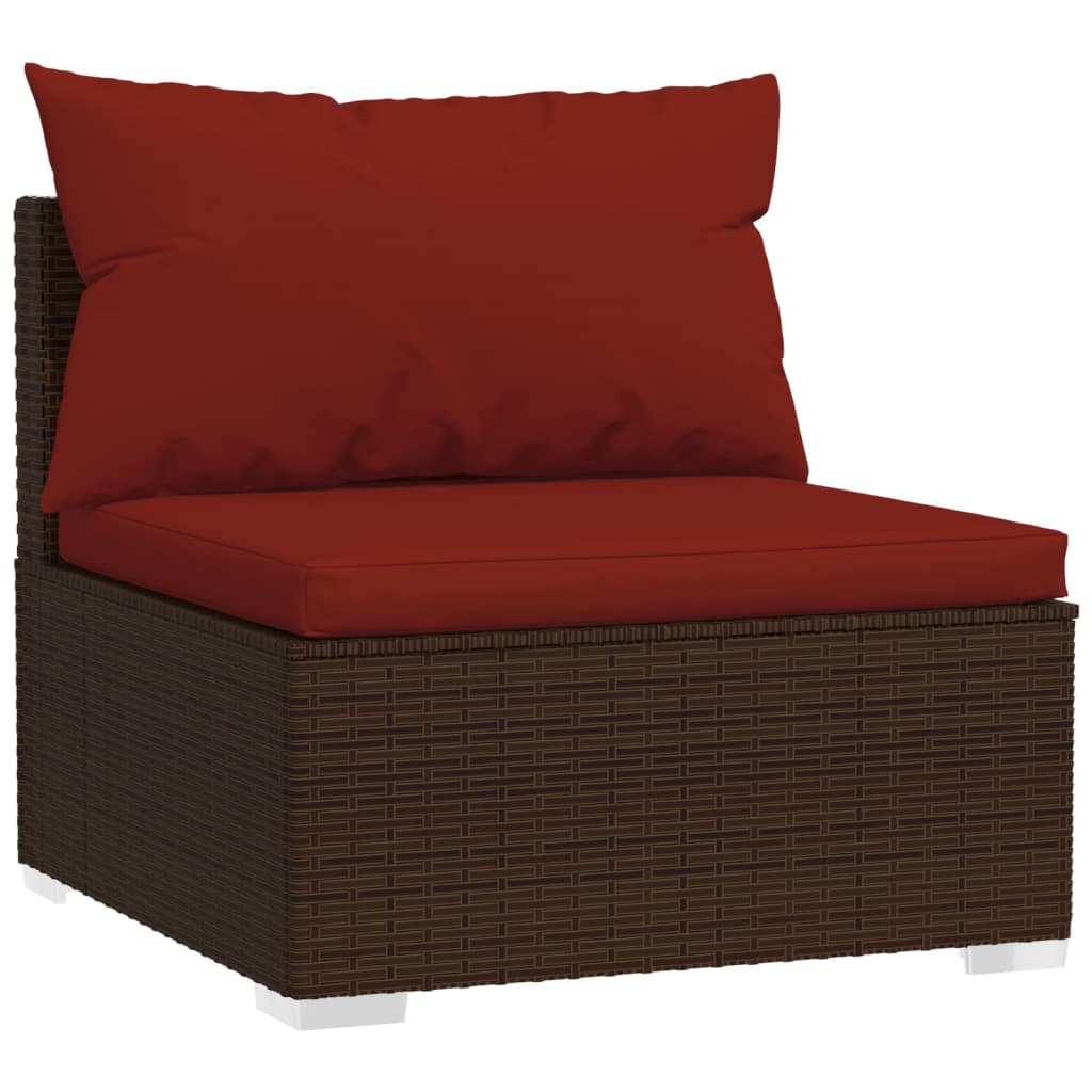 10-delige Loungeset met kussens poly rattan bruin