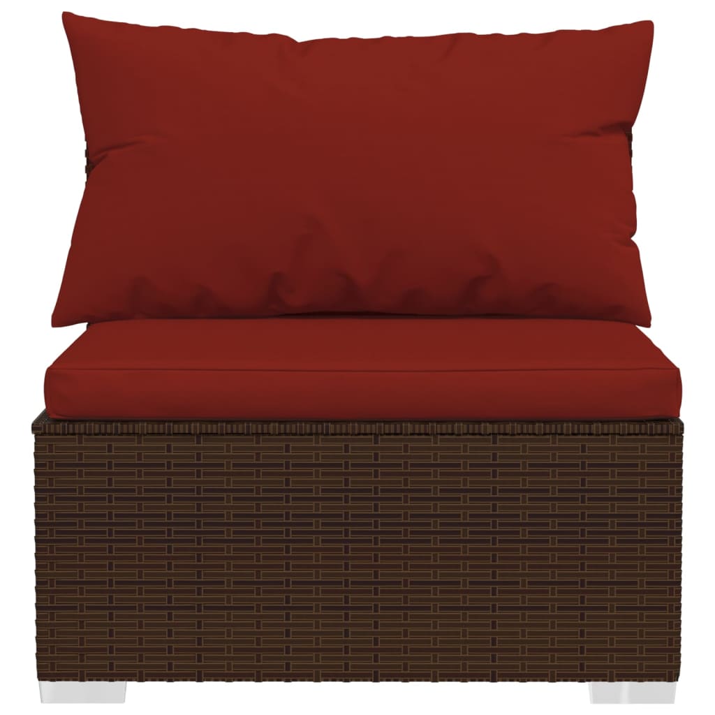 10-delige Loungeset met kussens poly rattan bruin