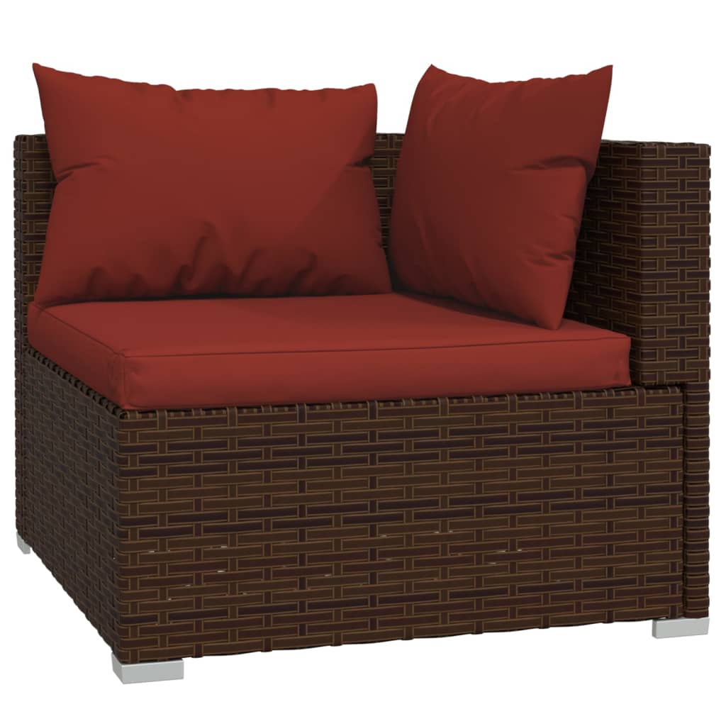 10-delige Loungeset met kussens poly rattan bruin