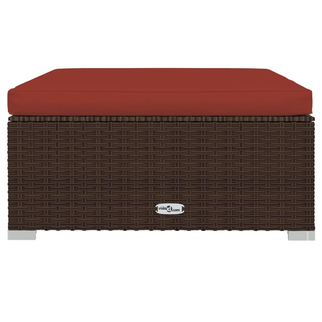 10-delige Loungeset met kussens poly rattan bruin