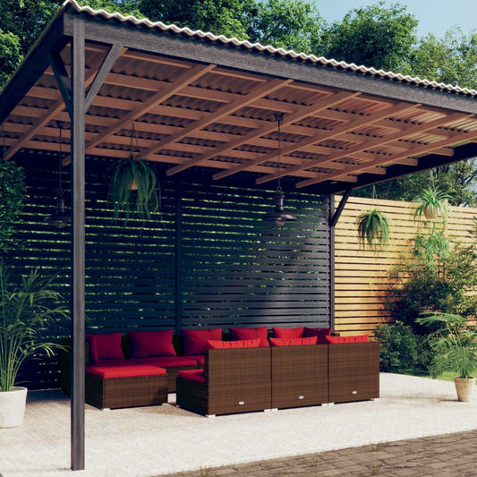 10-delige Loungeset met kussens poly rattan bruin