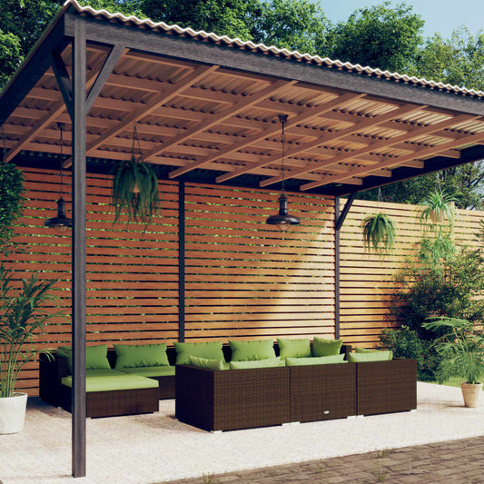 10-delige Loungeset met kussens poly rattan bruin