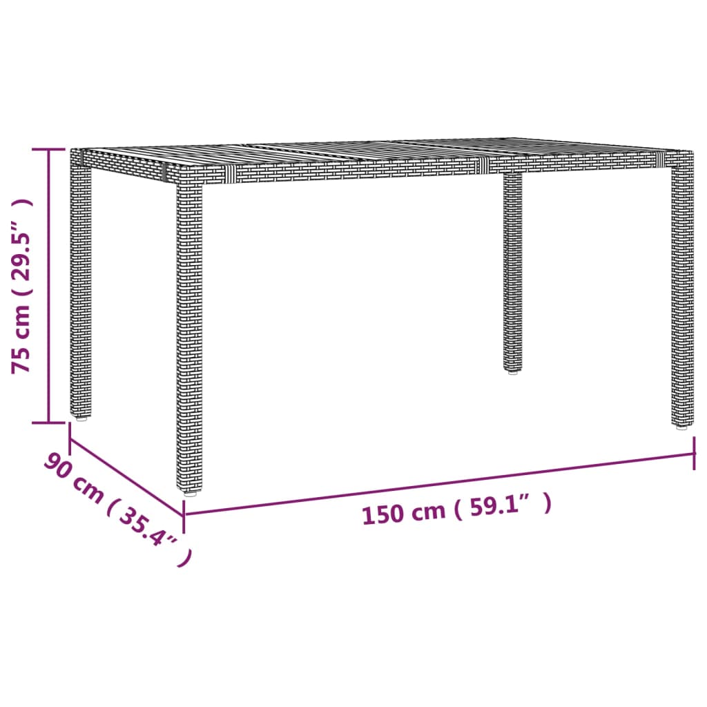 Tuintafel met houten blad poly ratten en acaciahout zwart
