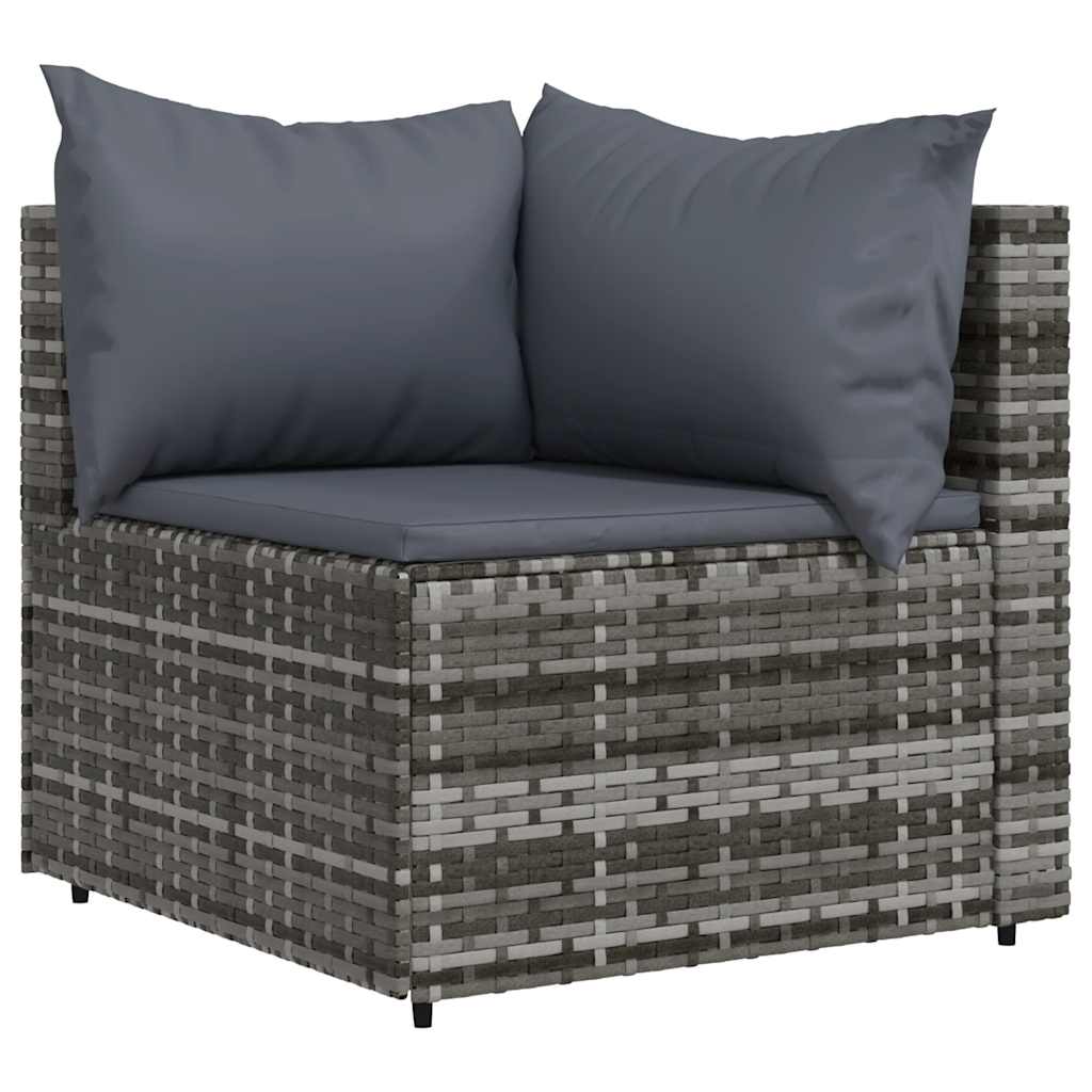3-delige Loungeset met kussens poly rattan grijs