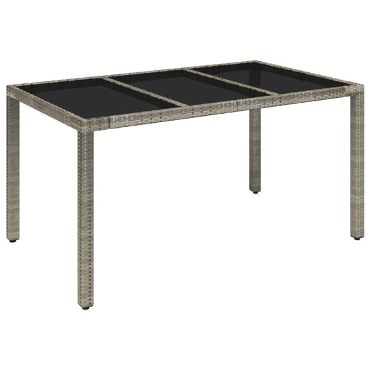 Tuintafel met glazen blad 150x90x75 cm poly rattan grijs