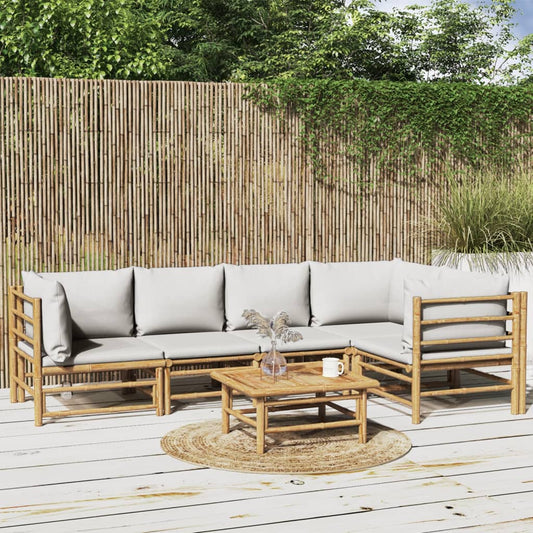 6-delige Loungeset met kussens bamboe lichtgrijs