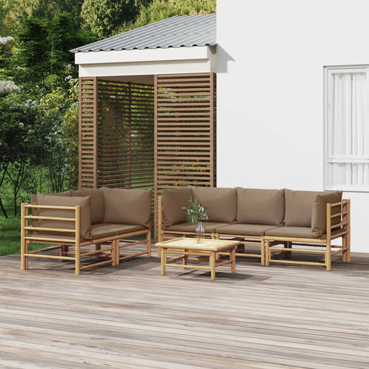 6-delige Loungeset met kussens bamboe taupe