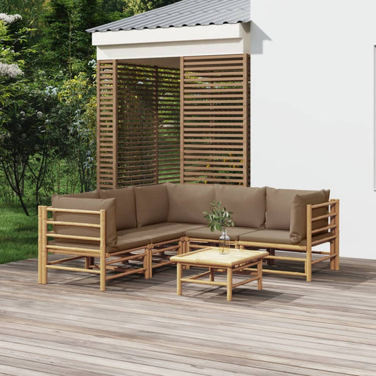 6-delige Loungeset met kussens bamboe taupe