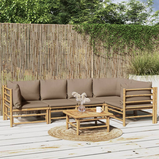 6-delige Loungeset met kussens bamboe taupe