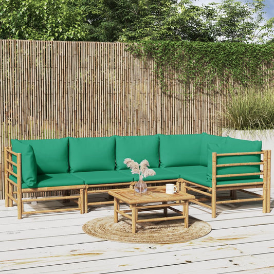 6-delige Loungeset met kussens bamboe groen