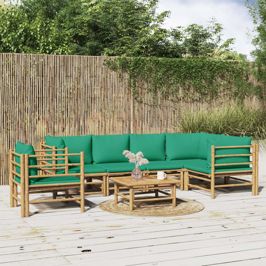7-delige Loungeset met kussens bamboe groen