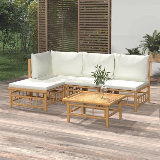 5-delige Loungeset met kussens bamboe crèmewit