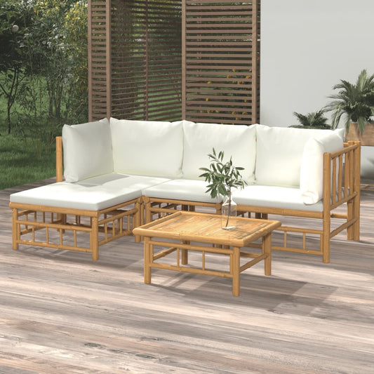 5-delige Loungeset met kussens bamboe crèmewit