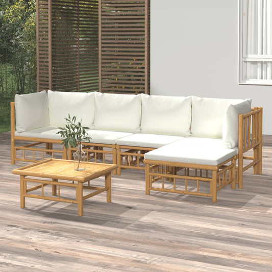 6-delige Loungeset met kussens bamboe crèmewit