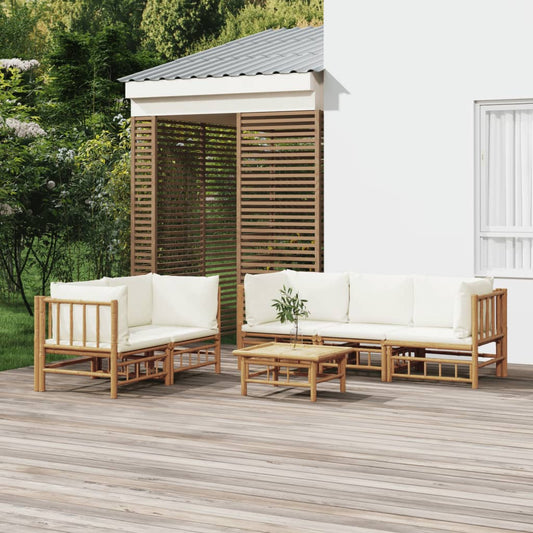 6-delige Loungeset met kussens bamboe crèmewit