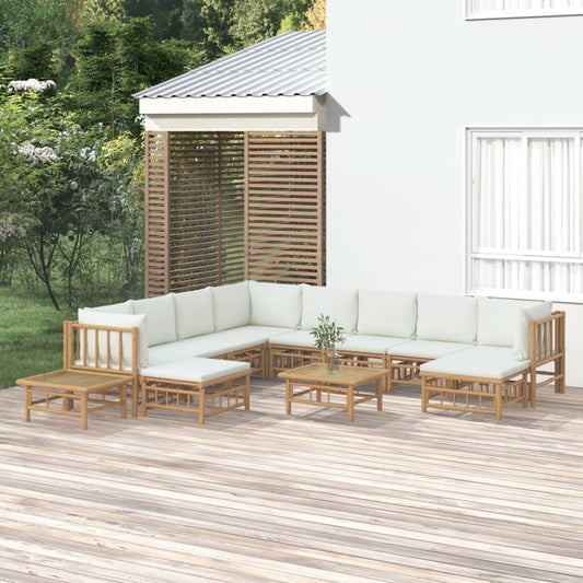 12-delige Loungeset met kussens bamboe crèmewit