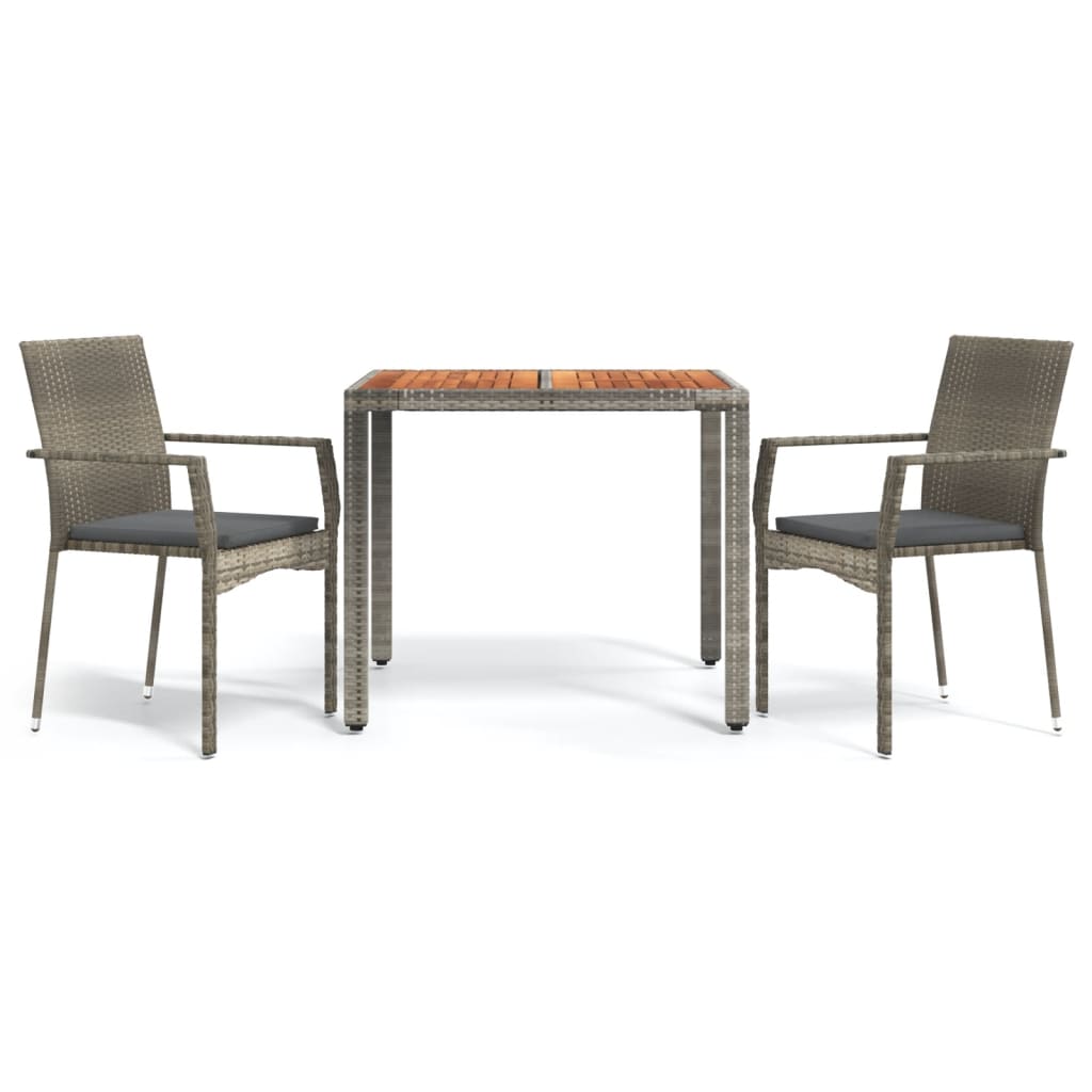 3-delige Tuinset met kussens poly rattan grijs