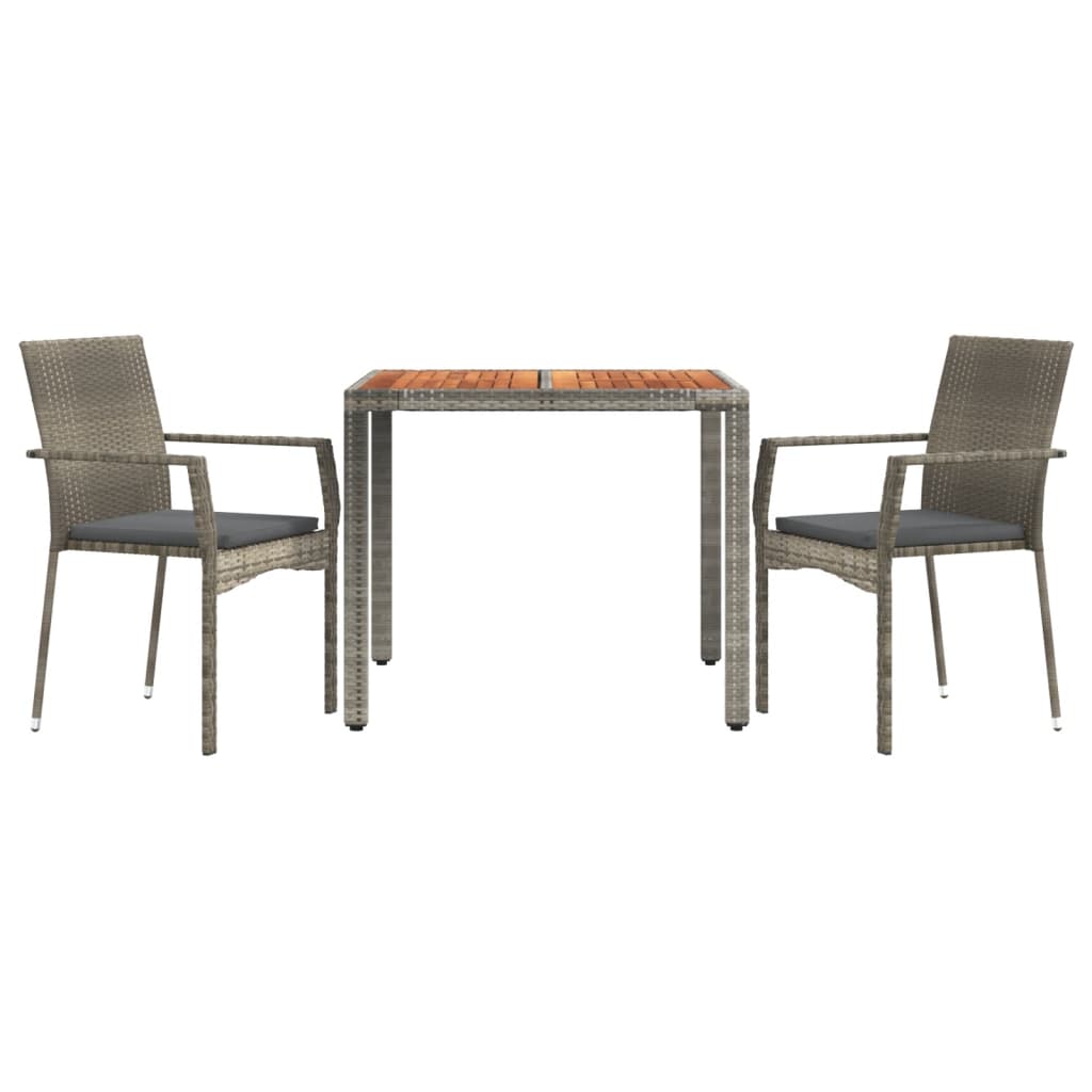 3-delige Tuinset met kussens poly rattan grijs
