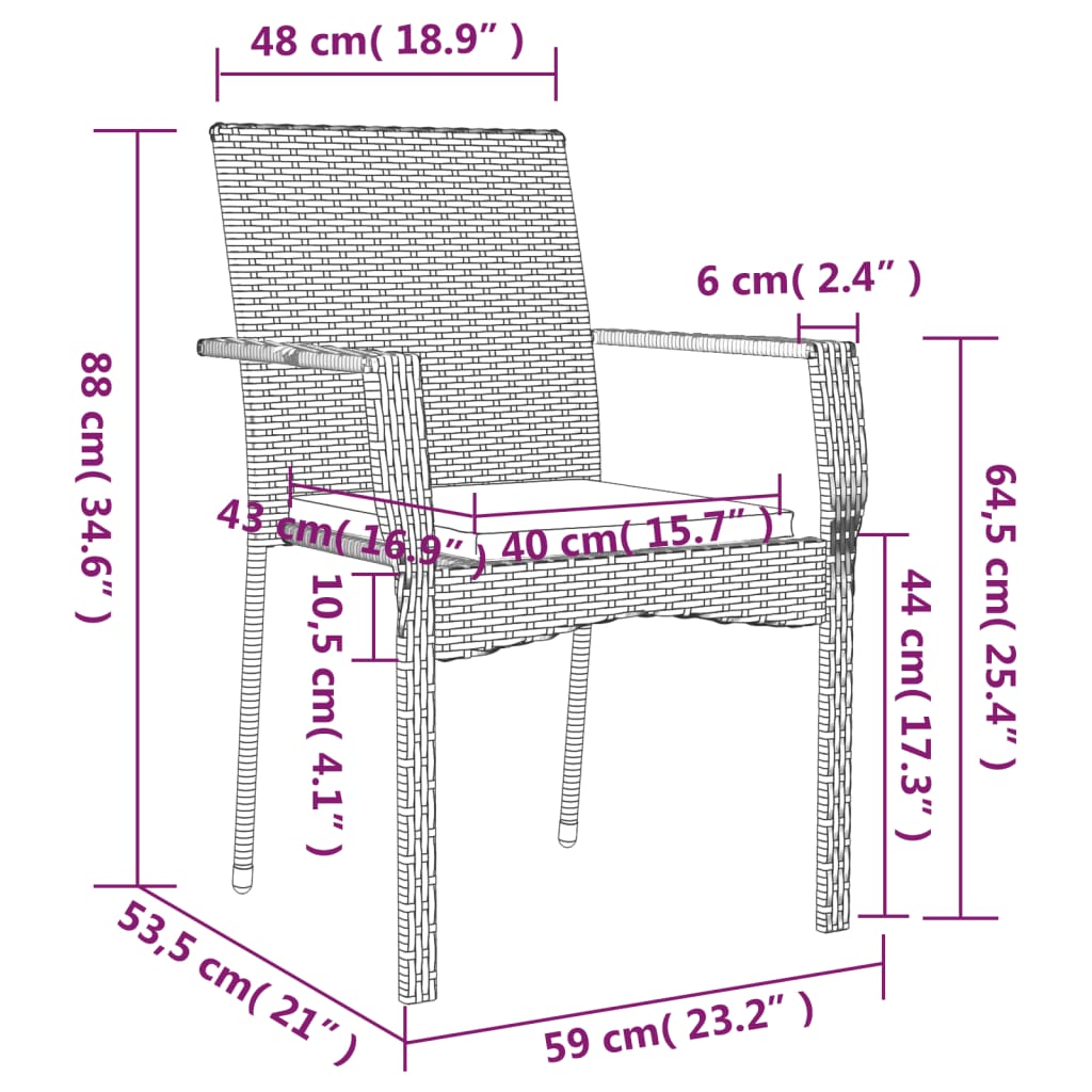 3-delige Tuinset met kussens poly rattan grijs