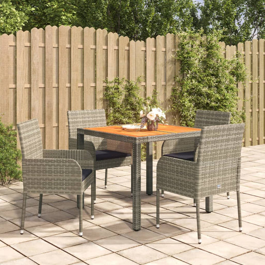 5-delige Tuinset met kussens poly rattan grijs