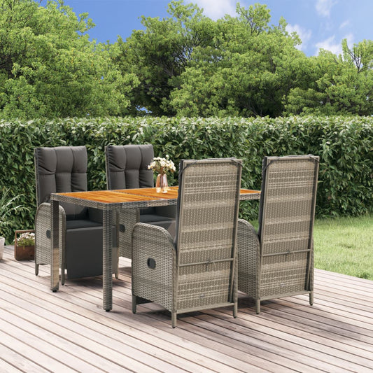 5-delige Tuinset met kussens poly rattan grijs