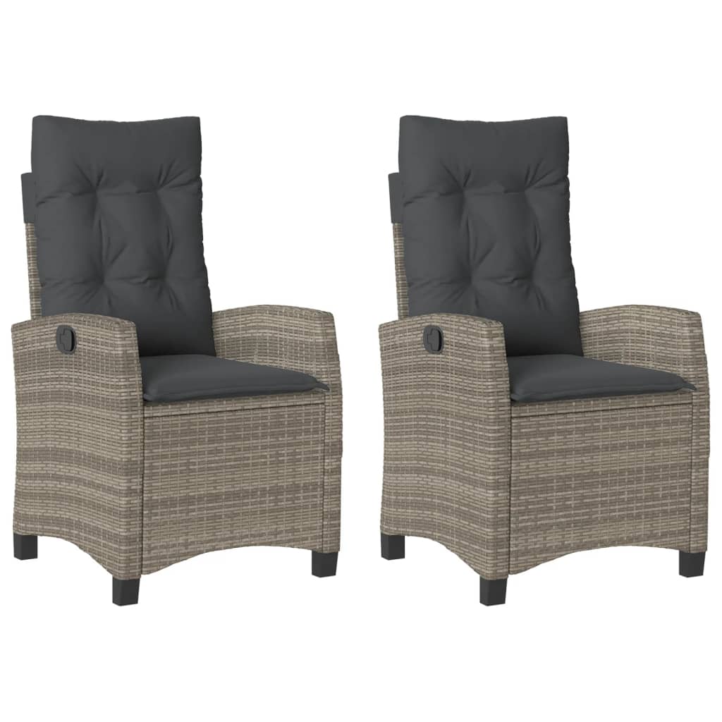 Tuinstoelen 2 st verstelbaar met kussens poly rattan grijs