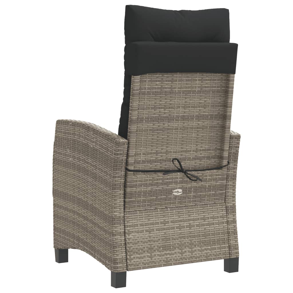 Tuinstoelen 2 st verstelbaar met kussens poly rattan grijs