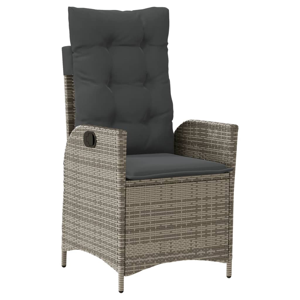 Tuinstoelen 2 st verstelbaar met kussens poly rattan grijs