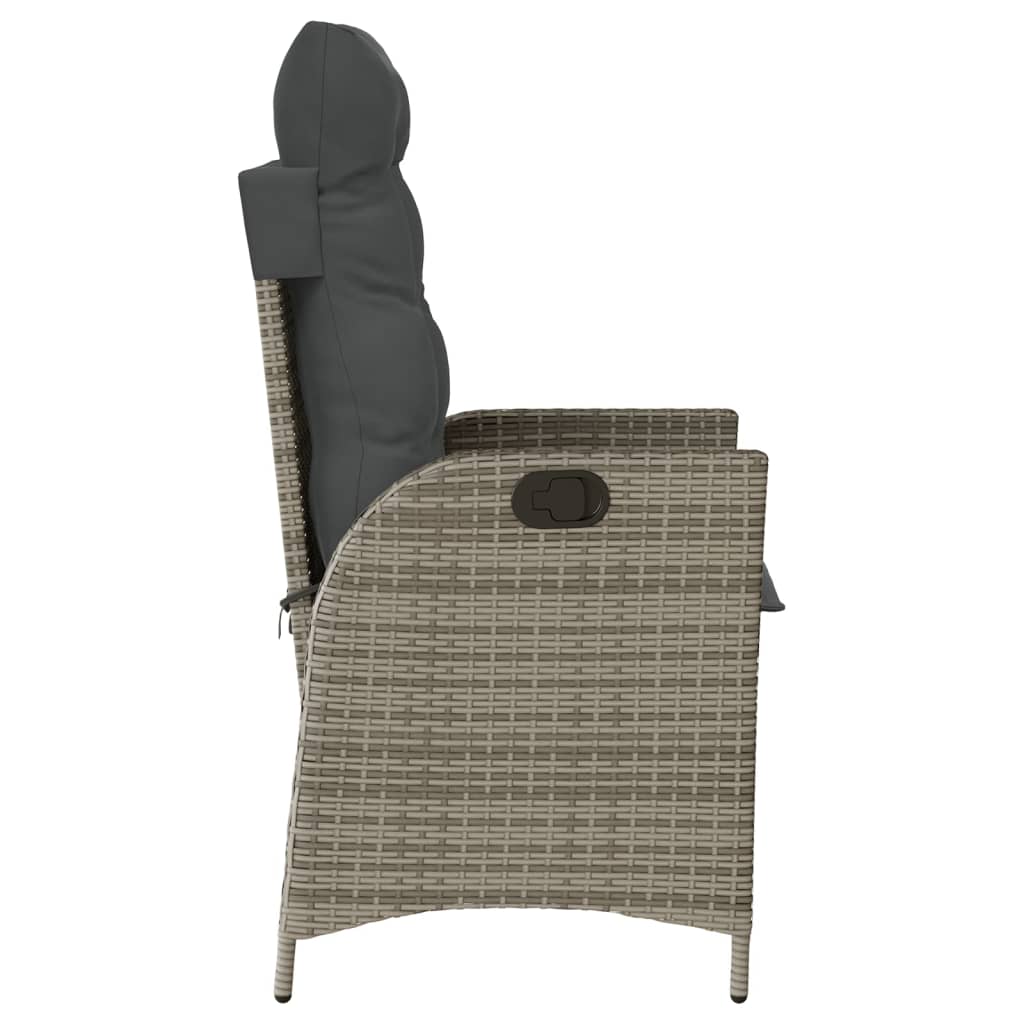 Tuinstoelen 2 st verstelbaar met kussens poly rattan grijs