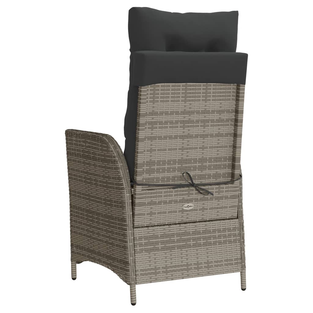 Tuinstoelen 2 st verstelbaar met kussens poly rattan grijs