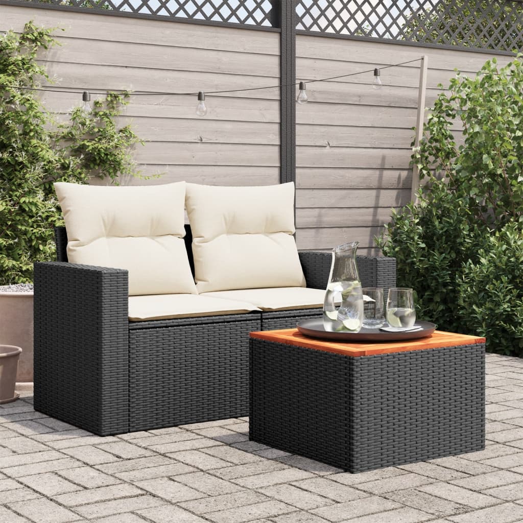 Tuintafel zwart 55x55x37 cm poly rattan en acaciahout