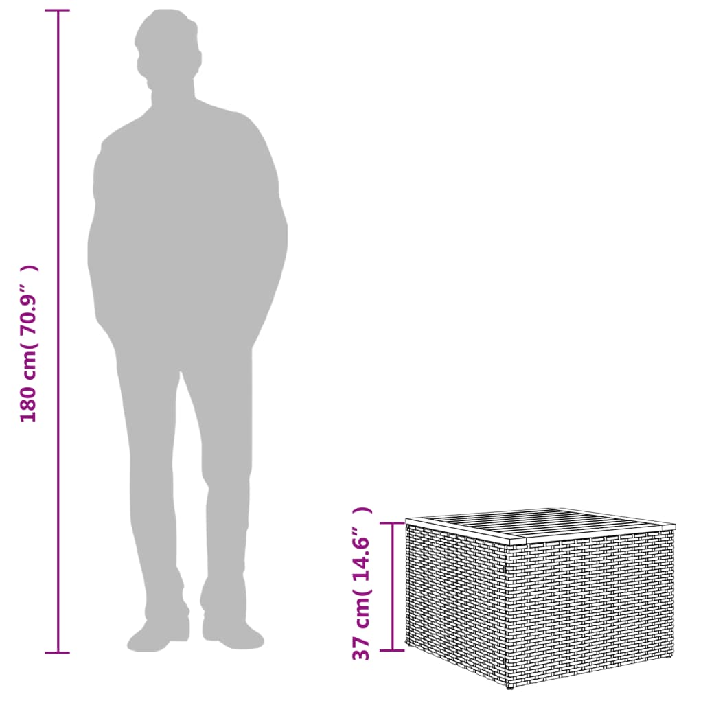 Tuintafel zwart 55x55x37 cm poly rattan en acaciahout